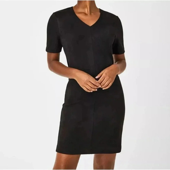 Spanx - Faux Suede Column Shift Dress Classic Black Size Small NWOT - Picture 1 of 7